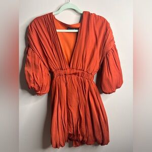 PRETTY LITTLE THING Terracotta Puff Sleeve
Puffball Hem Shift Dress